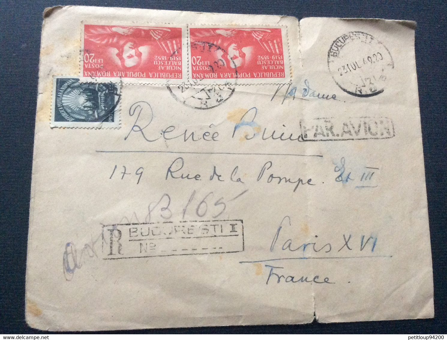 LETTRE  ROUMANIE>FRANCE Poste Aérienne 1948 - Lettres & Documents