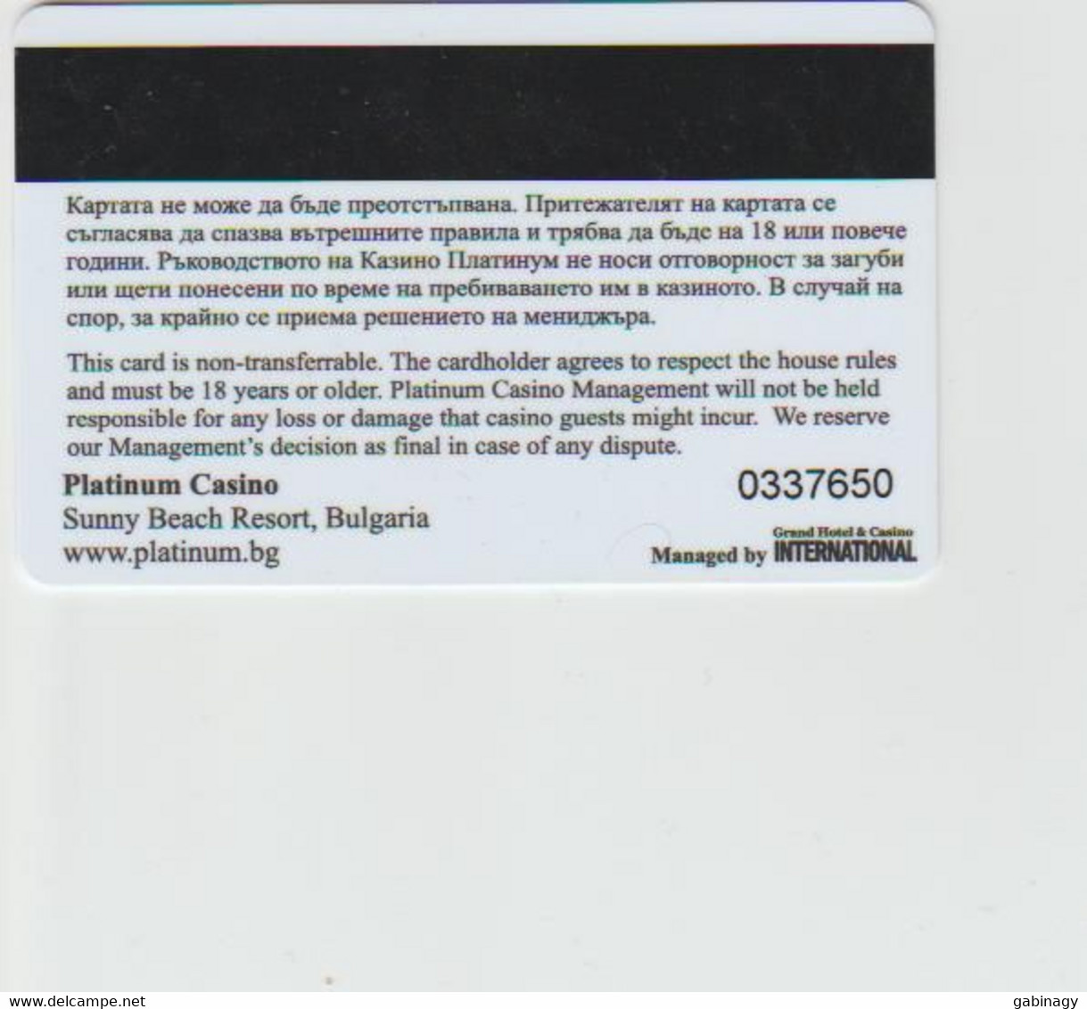 CASINO CARD - 436 - BULGARIA - PLATINUM CASINO - Casinokarten