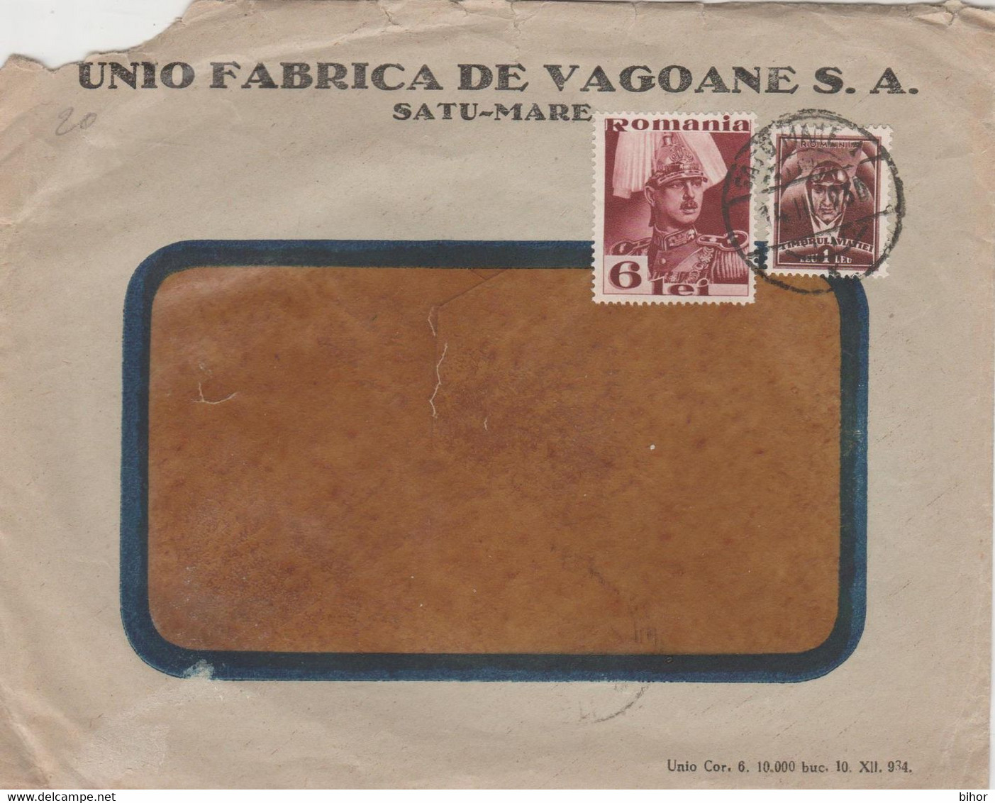 Satu Mare - UNIO Fabrica De Vagoane S.A. / Stampila / Cachet / Stamps / Carol II / Timbrul Aviatiei (1935) - Other & Unclassified