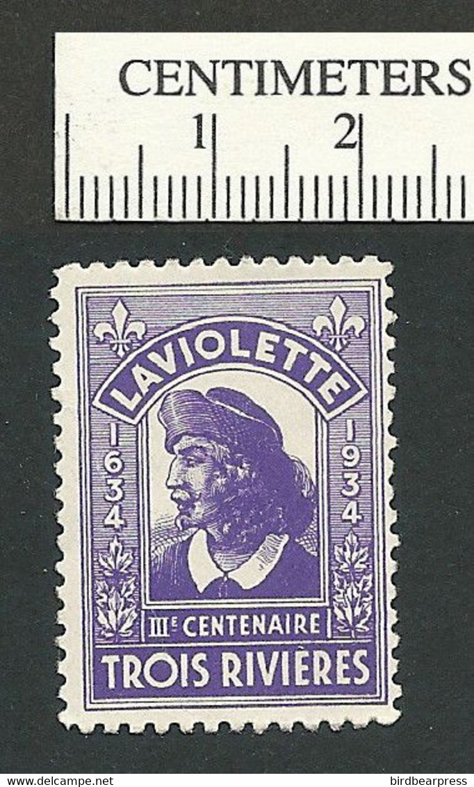 B68-65 CANADA 1934 Trois Riviere Laviolette Purple MNH Crease - Local, Strike, Seals & Cinderellas