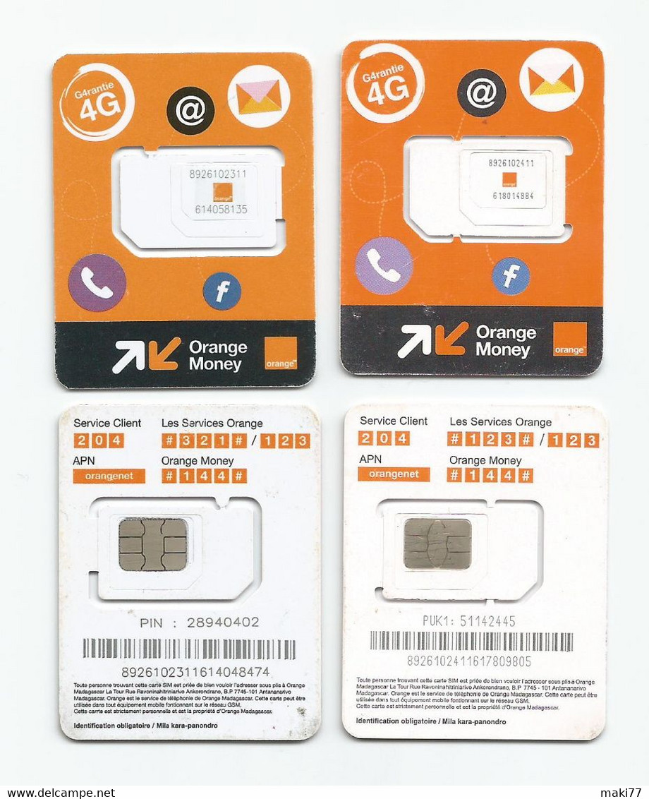 Madagascar Malagasy 2 Cartes SIM NEUVES ORANGE  4G  /  NEW SIM Card ORANGE   MADAGASCAR 2022 - Madagaskar