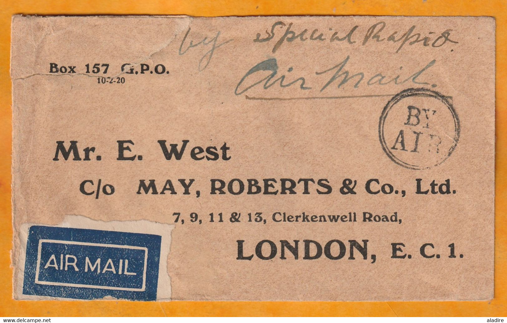 1929 - Enveloppe Par Avion Special De Karachi, Inde, GB Vers Londres, GB - 8 Anna Stamp - 1911-35 Koning George V