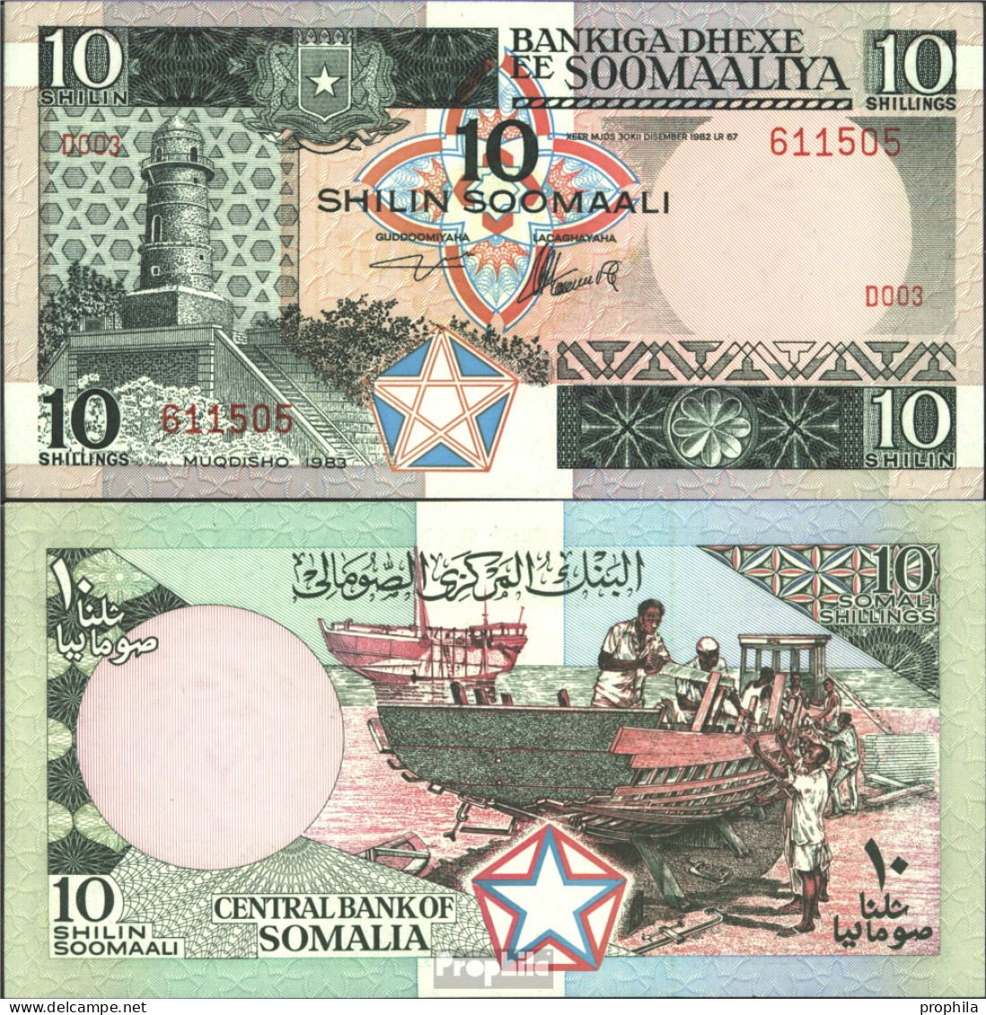 Somalia Pick-Nr: 32a Bankfrisch 1983 10 Shillings - Somalie