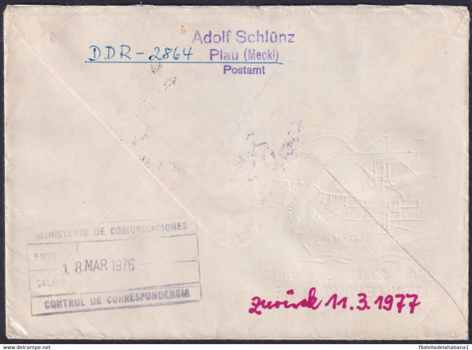 1976-H-2 GERMANY DDR 1976 COVER TO CUBA RETURN FORWARDED POSTMARK. - Briefe U. Dokumente