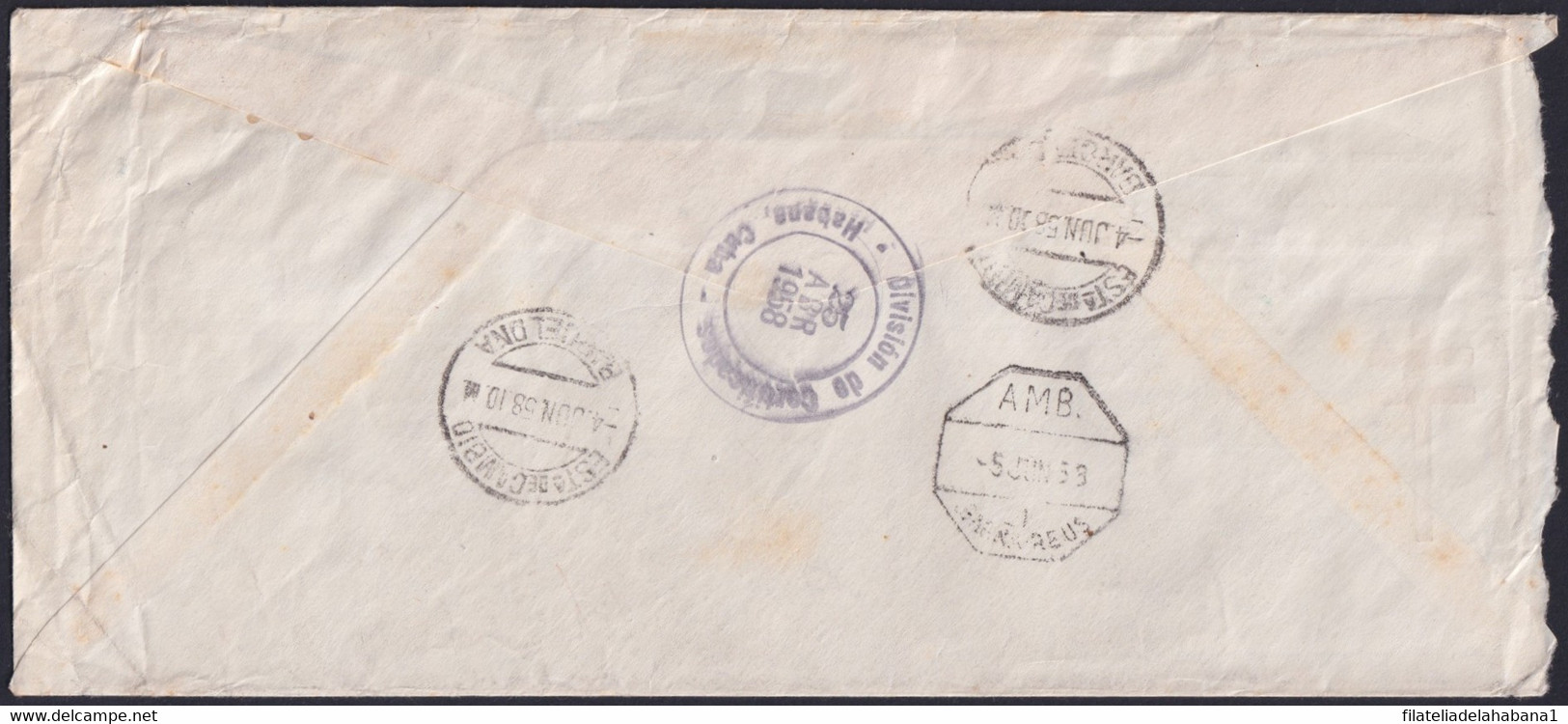 1959-H-40 CUBA 1959 LG-2160 REGISTERED COVER CIUDAD MILITAR FORWARDED COVER TO SPAIN. - Lettres & Documents