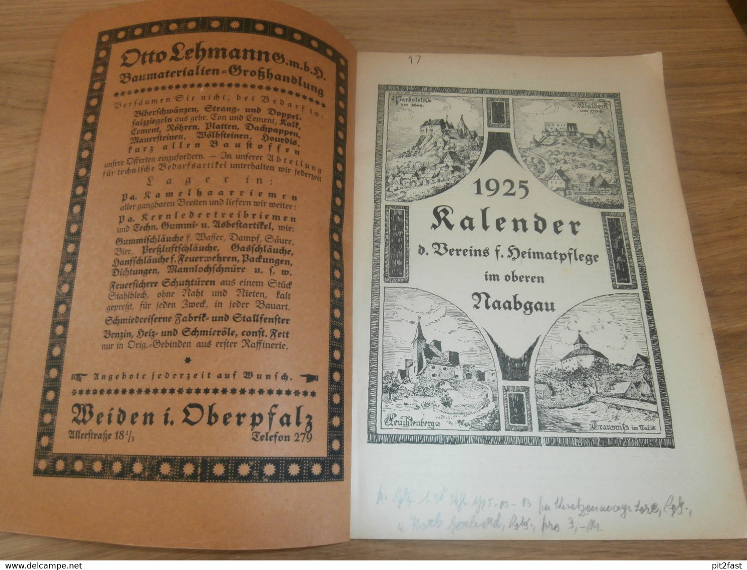 Kalender - Naabgau 1925, Heimatpflege , Weiden , Ahnen , Ahnenforschung , Heimatkalender !!! - Rare