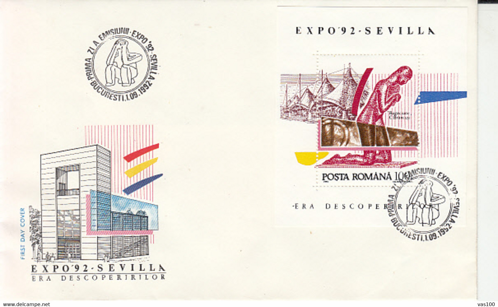 UNIVERSAL EXHIBITIONS, SEVILLA'92, COVER FDC, 1992, ROMANIA - 1992 – Séville (Espagne)