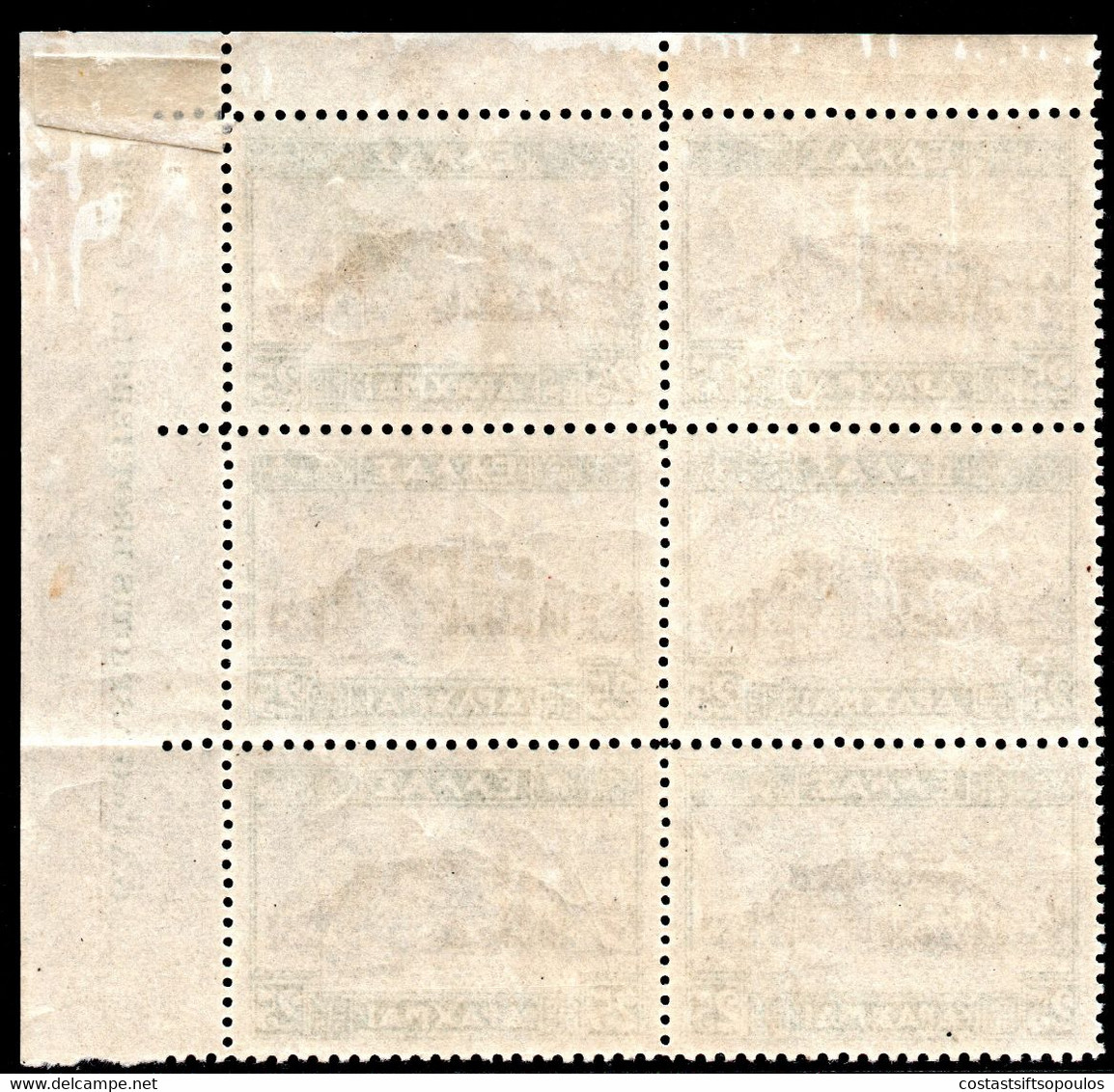 816.GREECE,1927 LANDSCAPES 25 DR.ACROPOLIS HELLAS 480,SC.334 MNH IMPRINT BLOCK OF 6(HINGED IN MARGIN) - Nuovi