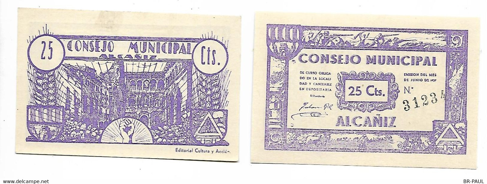 ESPAGNE / VINGT CINQ PESETAS 1937 - CONSEJO MUNICIPAL D'ALCANIZ / BILLET NEUF - 1-2 Peseten