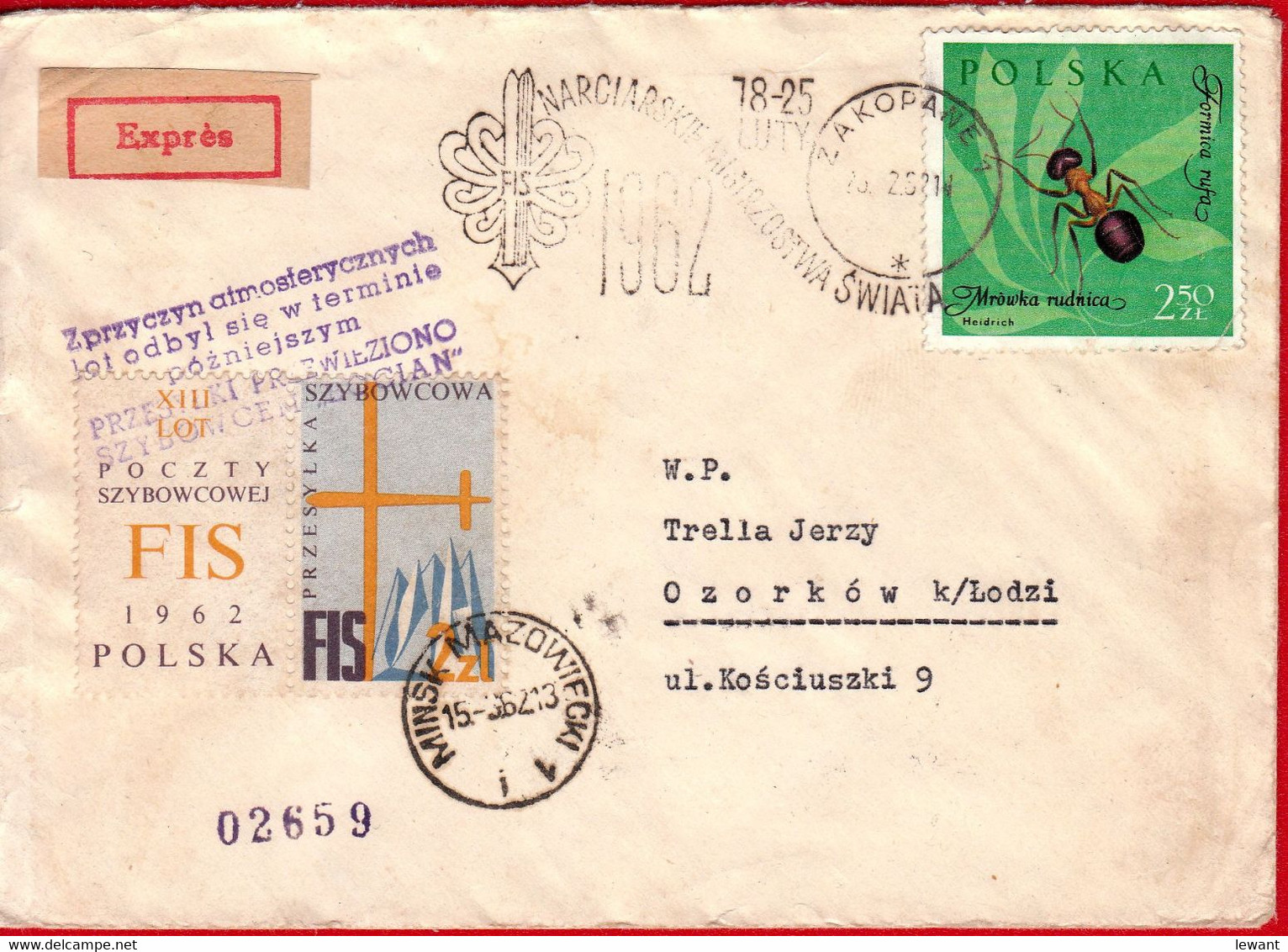 1962 XIV Mail Gliding Flight - FIS - Glider "Bocian " (Stork) No 02659 - Planeurs