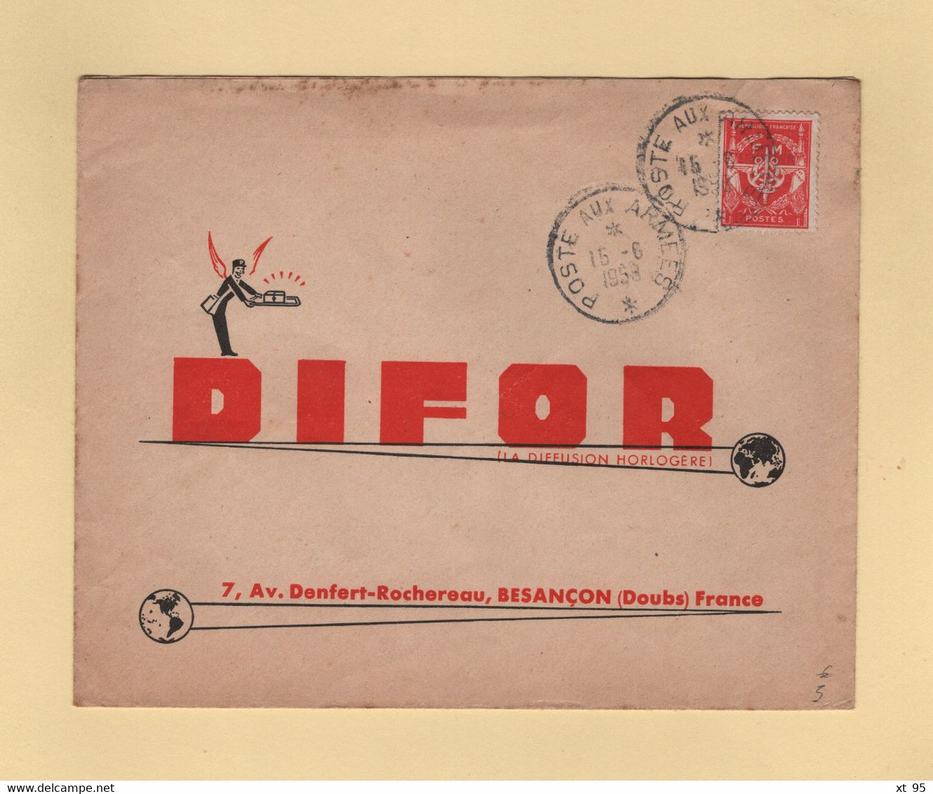 Timbre FM - Poste Aux Armees - 1958 - Enveloppe Illustree Difor - Militärische Franchisemarken