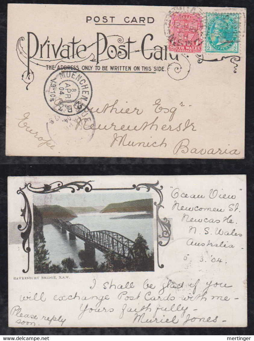 New South Wales Australia 1904 Picture Postcard BROOKLYN HAWKESBURY RAILWAY BRIDGE To Munich Germany Bavaria - Briefe U. Dokumente