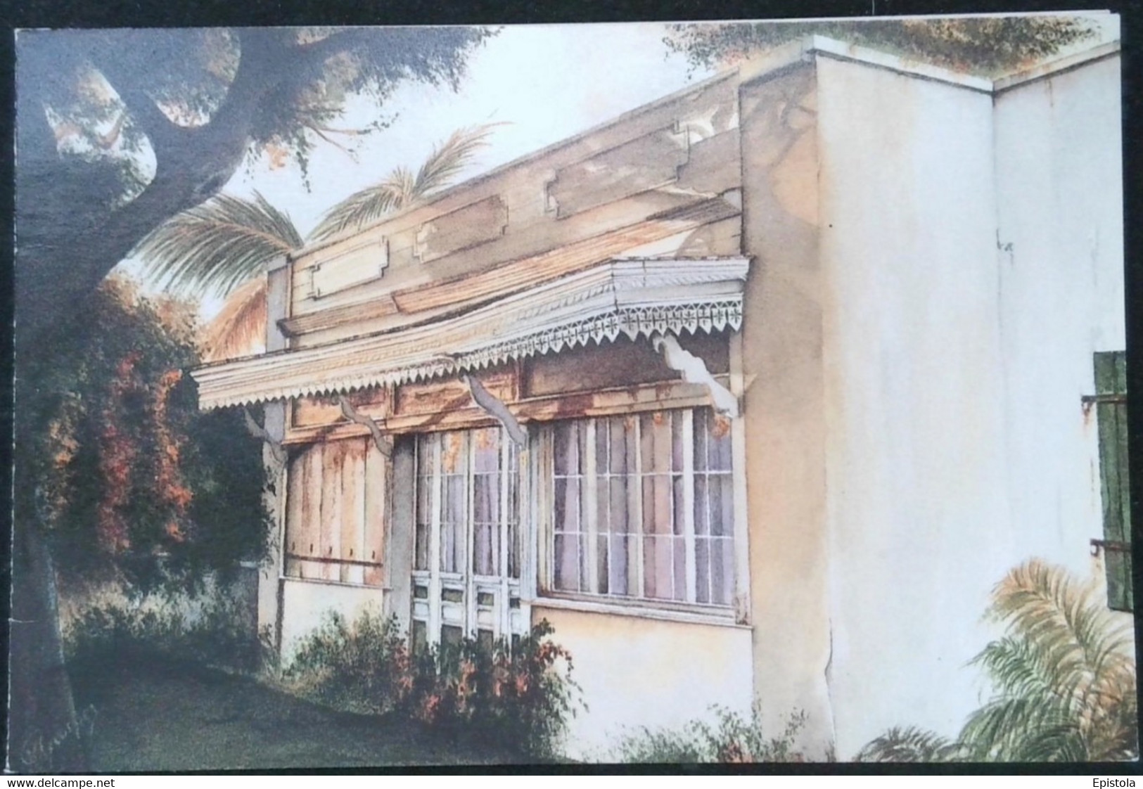 ► LA REUNION - Case Créole à St Gilles - Aquarelle Painting  - Double Carte écrite - Réunion