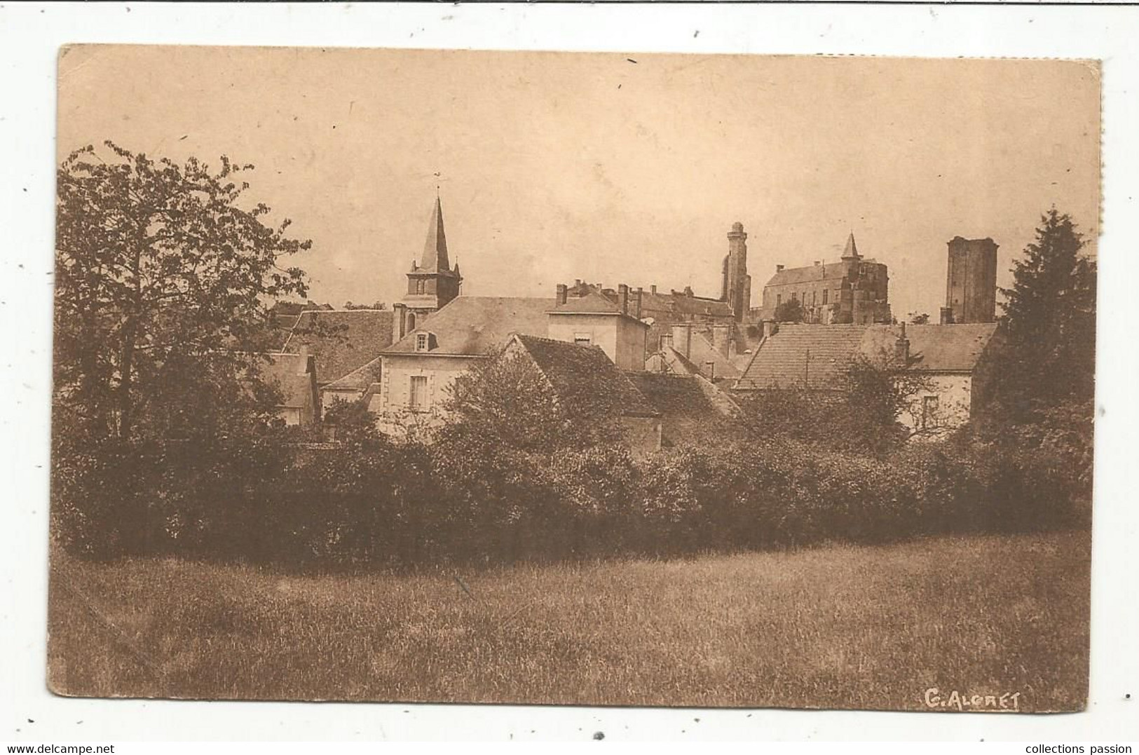 Cp, 37 , LE GRAND PRESSIGNY, Vue D'ensemble Du Château Et De L 'église , Voyagée 1946 - Le Grand-Pressigny