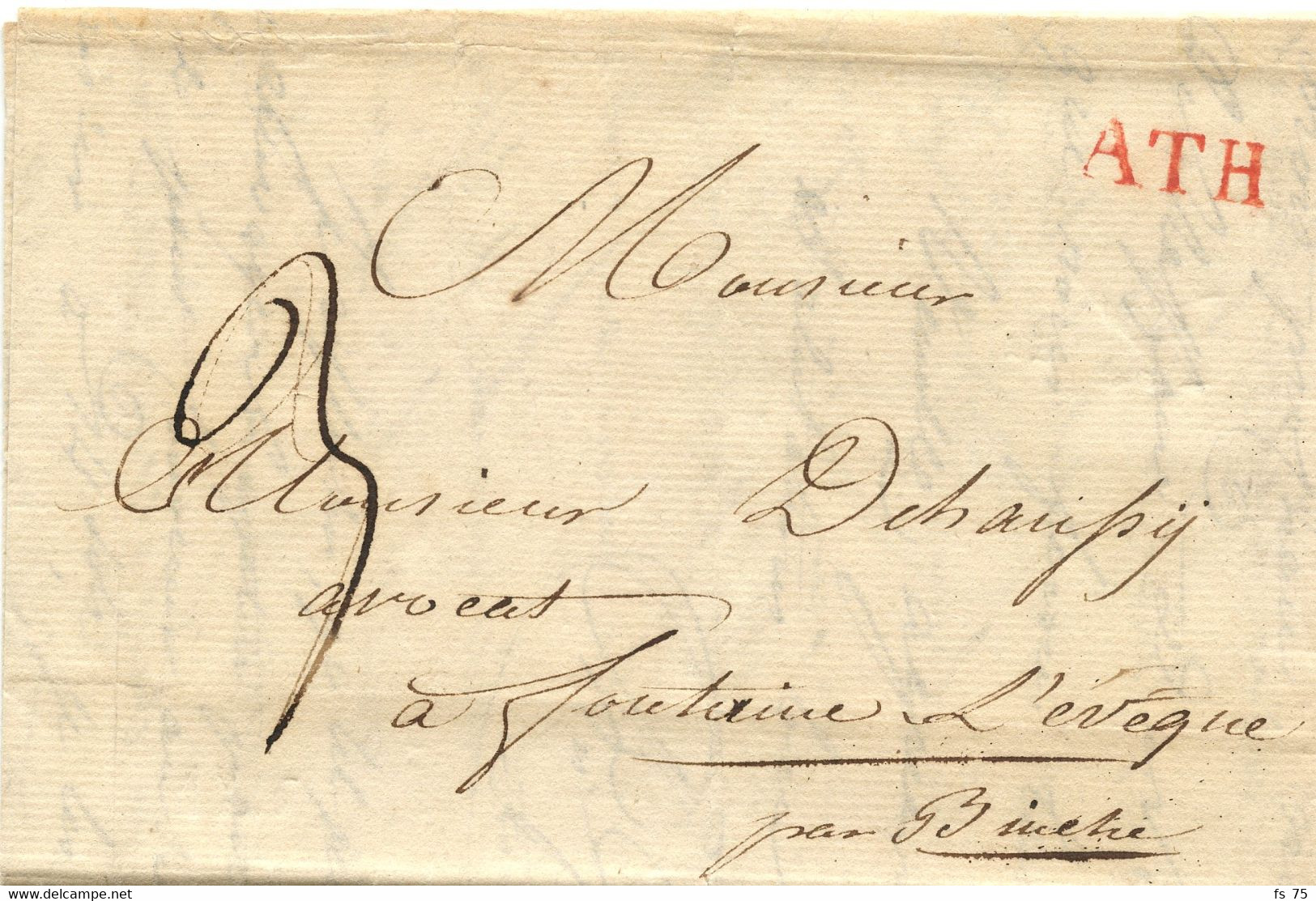 BELGIQUE - ATH ROUGE SUR LETTRE AVEC TEXTE, 1825 - 1621-1713 (Pays-Bas Espagnols)