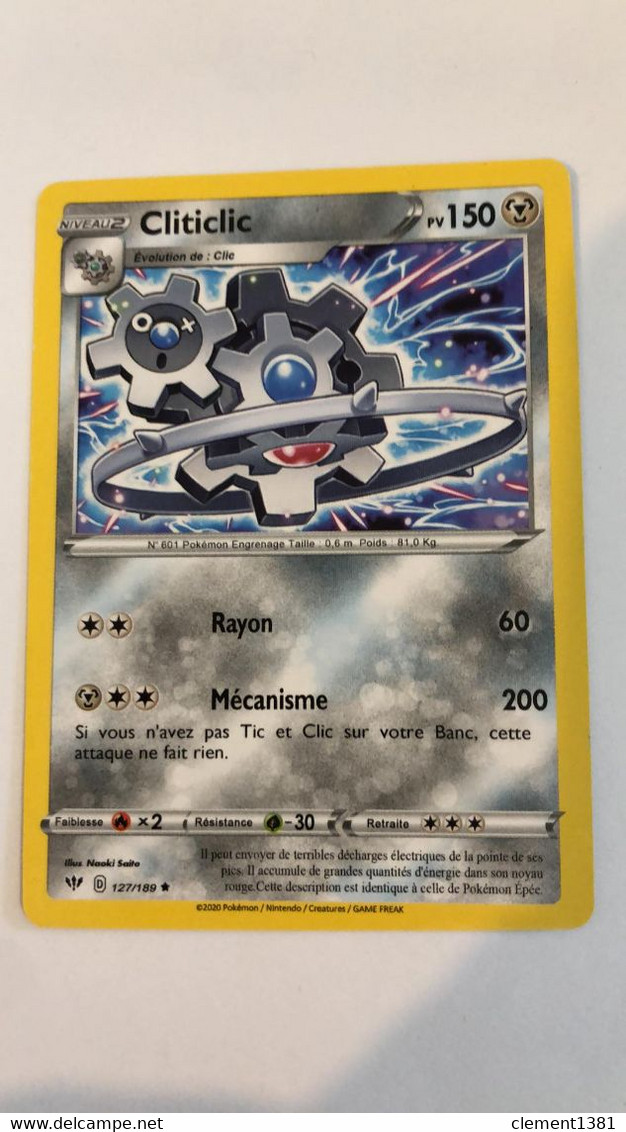 Carte Pokemon Cliticlic Pv 150 127/189 - Carte Rare - Épée Et Bouclier - Ténèbres Embrasées - Sword & Shield