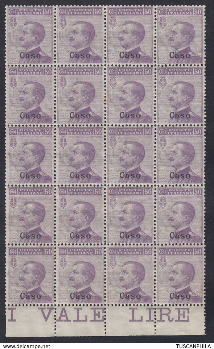 1912 Blocco Di 20 Valori Sass. 7 MNH** Cv 200 - Aegean (Caso)