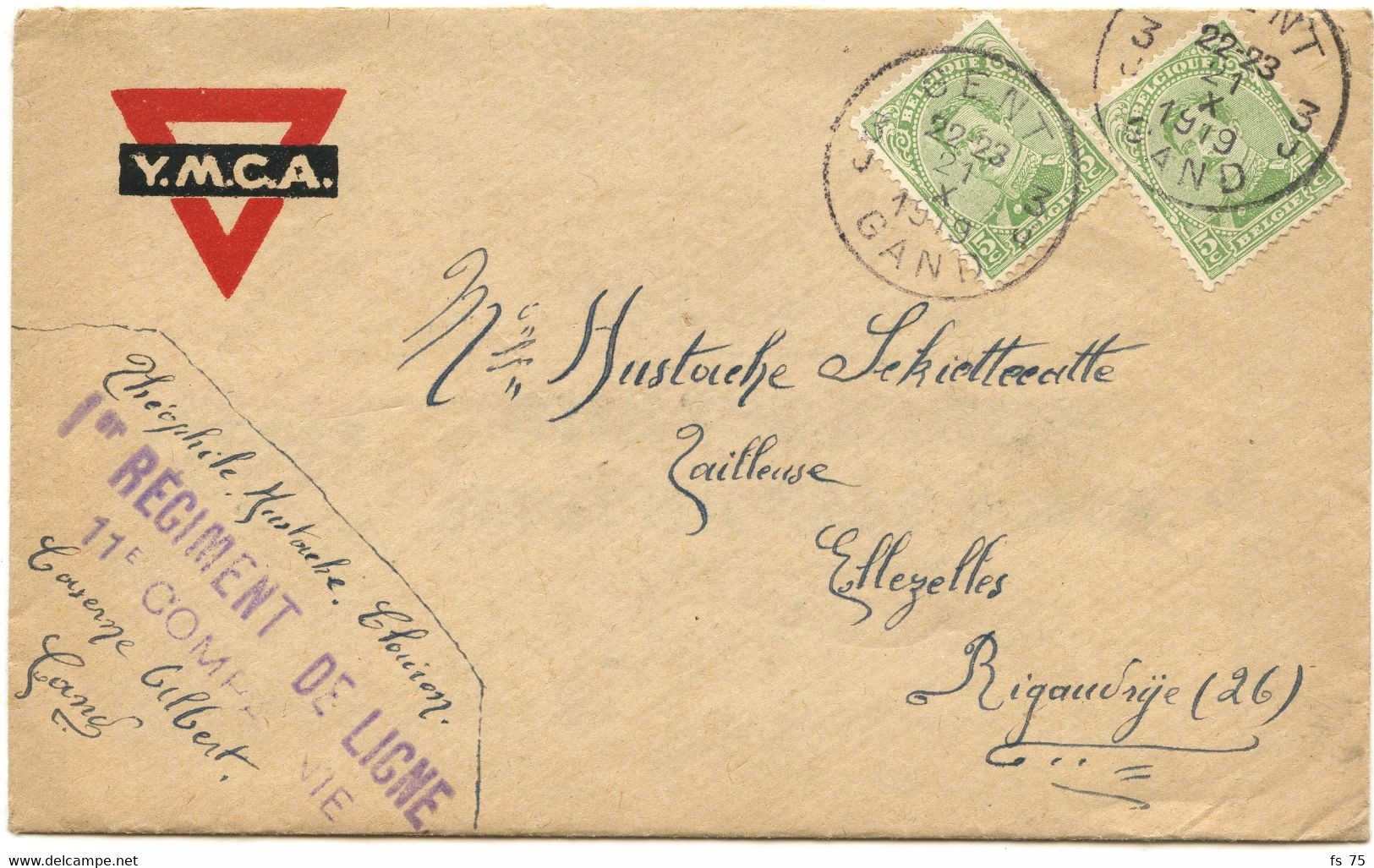 BELGIQUE - LOT DE 4 LETTRES AVEC TEXTE D'UN SOLDAT BELGE A EN-TETE Y.M.C.A., 1919 - Belgische Armee