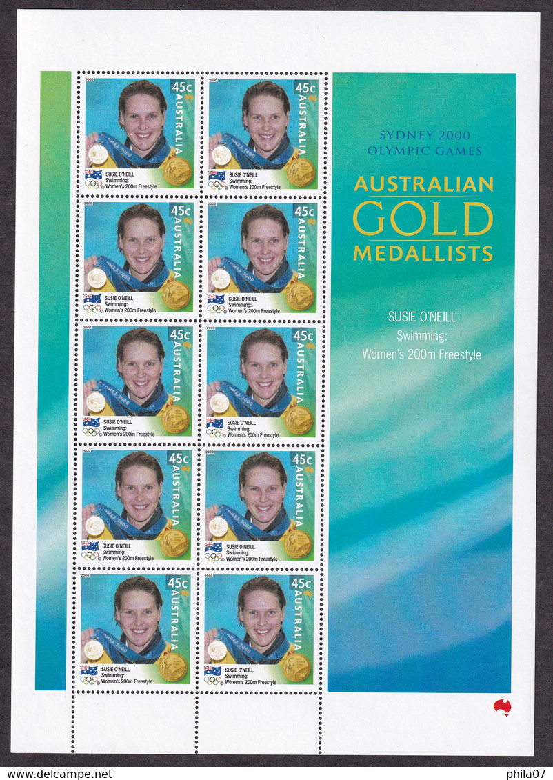 AUSTRALIA 2000 - Susie O'Neill, Swimming - Women's 200 M Freestyle - Australian Gold Medallist, Complete Sheet / As Is - Mint Stamps