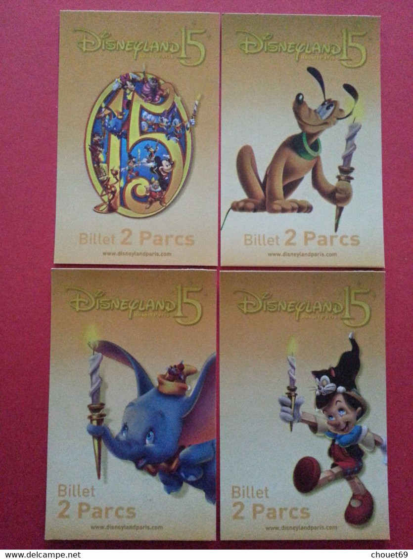 15 Ans Disneyland Paris 4 Pass Or 2 Parcs 15 Pinocchio Dumbo Pluto GRATUIT 15/03/2009 Mullitour EURO DISNEY (TB0322 - Disney Passports