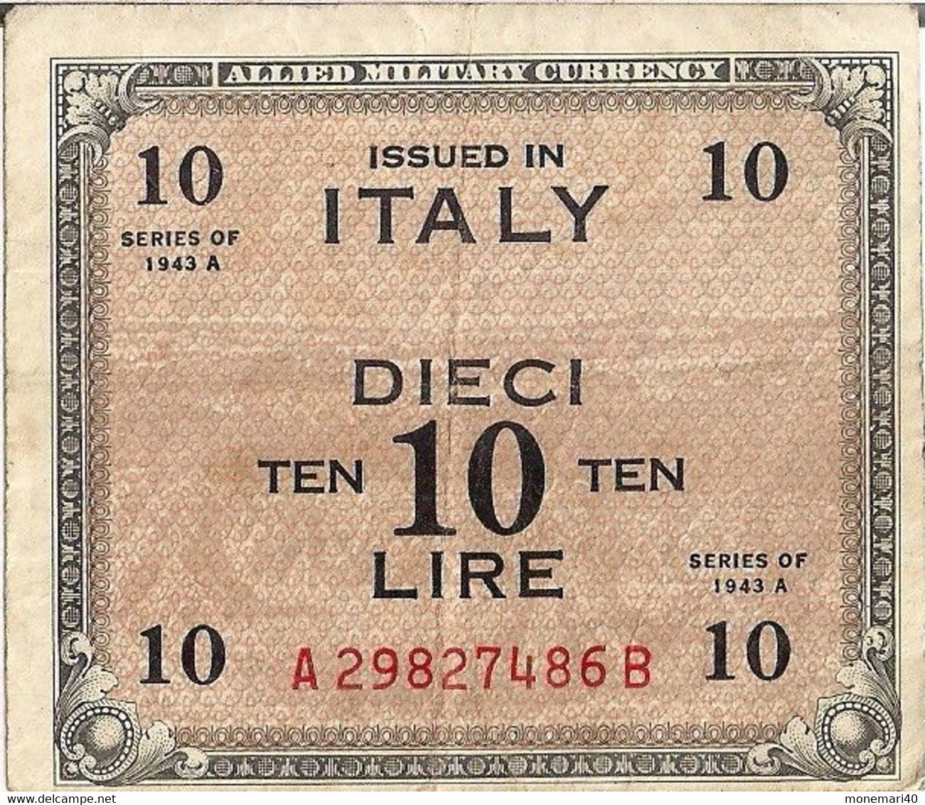 ITALIE 10 LIRE - 1943. - 2. WK - Alliierte Besatzung