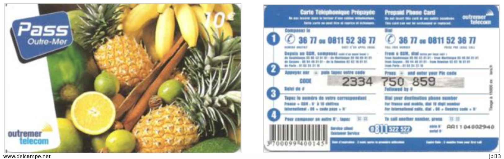 Carte Prépayée Outremer Telecom 10€ Caribbean Fruits (Pass Outre-Mer Logo), Tirage 31.500 Ex. - Antillen (Französische)