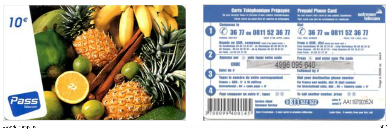 Carte Prépayée Outremer Telecom 10€ Caribbean Fruits (Pass Telecom), Tirage 25.000 Ex. - Antillen (Frans)