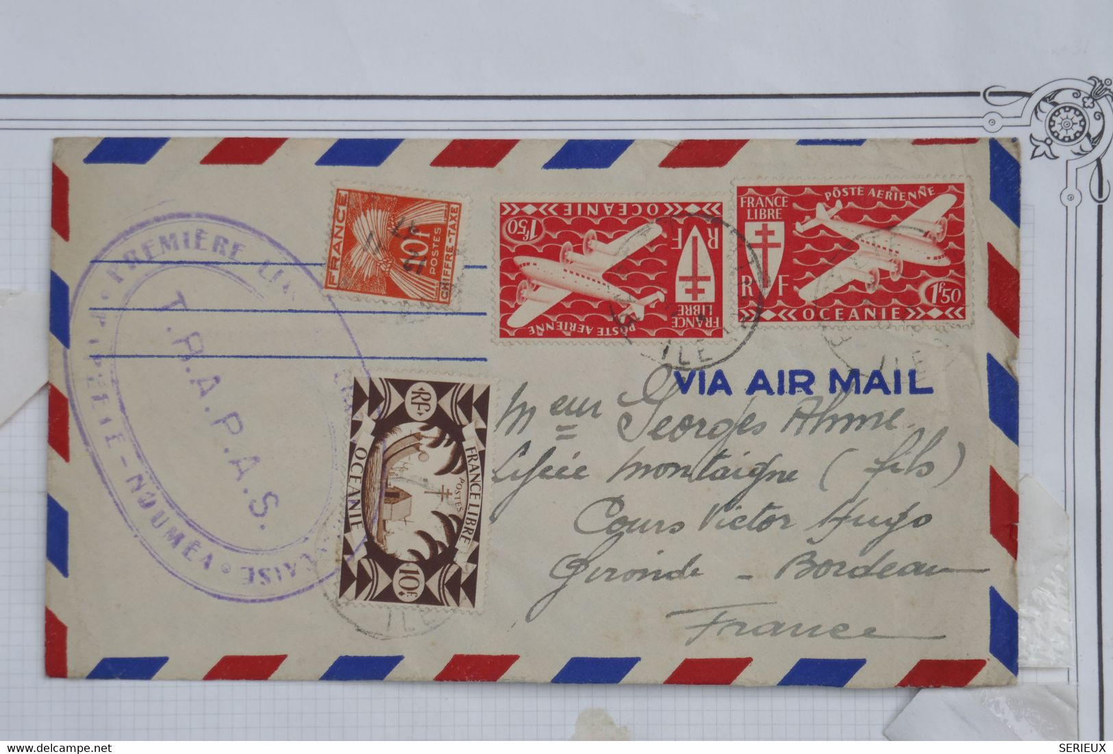 AH14 ETS OCEANIE  BELLE LETTRE  1948 PAPEETE  POUR BORDEAUX FRANCE ++ TRAPAS +AFF. PLAISANT - Airmail