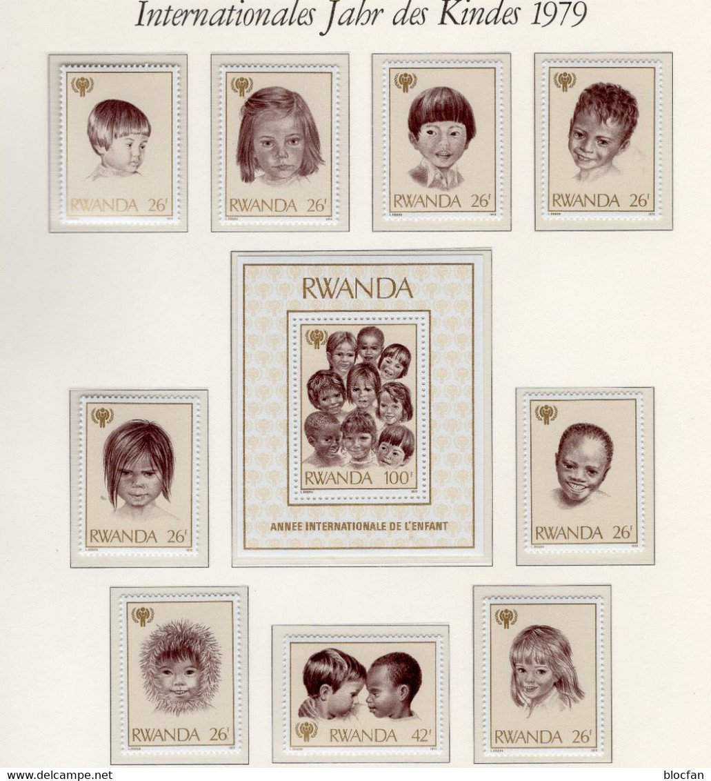 UN-Jahr Des Kindes 1979 Ruanda 992/9+Block 86 ** 16€ Kindergesichter Der Welt Hoja Ss Bloc M/s Childrens Sheet Bf UNICEF - Verzamelingen