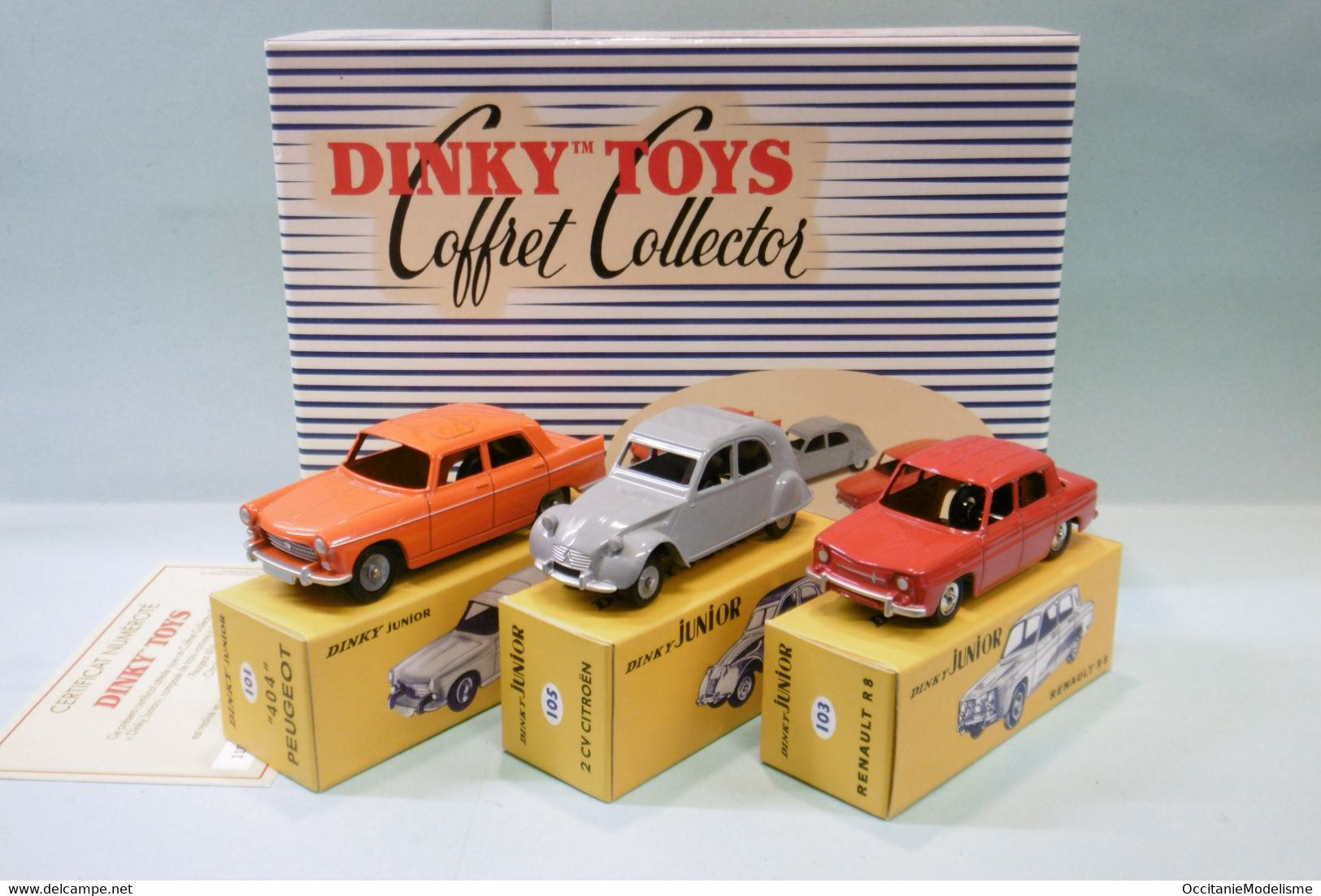 Dinky Toys / Atlas - COFFRET Dinky Junior PEUGEOT 404 + RENAULT R8 + CITROEN 2CV Réf. 100 J BO 1/43 - Dinky