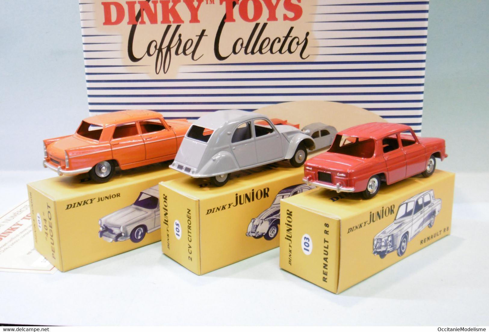 Dinky Toys / Atlas - COFFRET Dinky Junior PEUGEOT 404 + RENAULT R8 + CITROEN 2CV Réf. 100 J BO 1/43 - Dinky