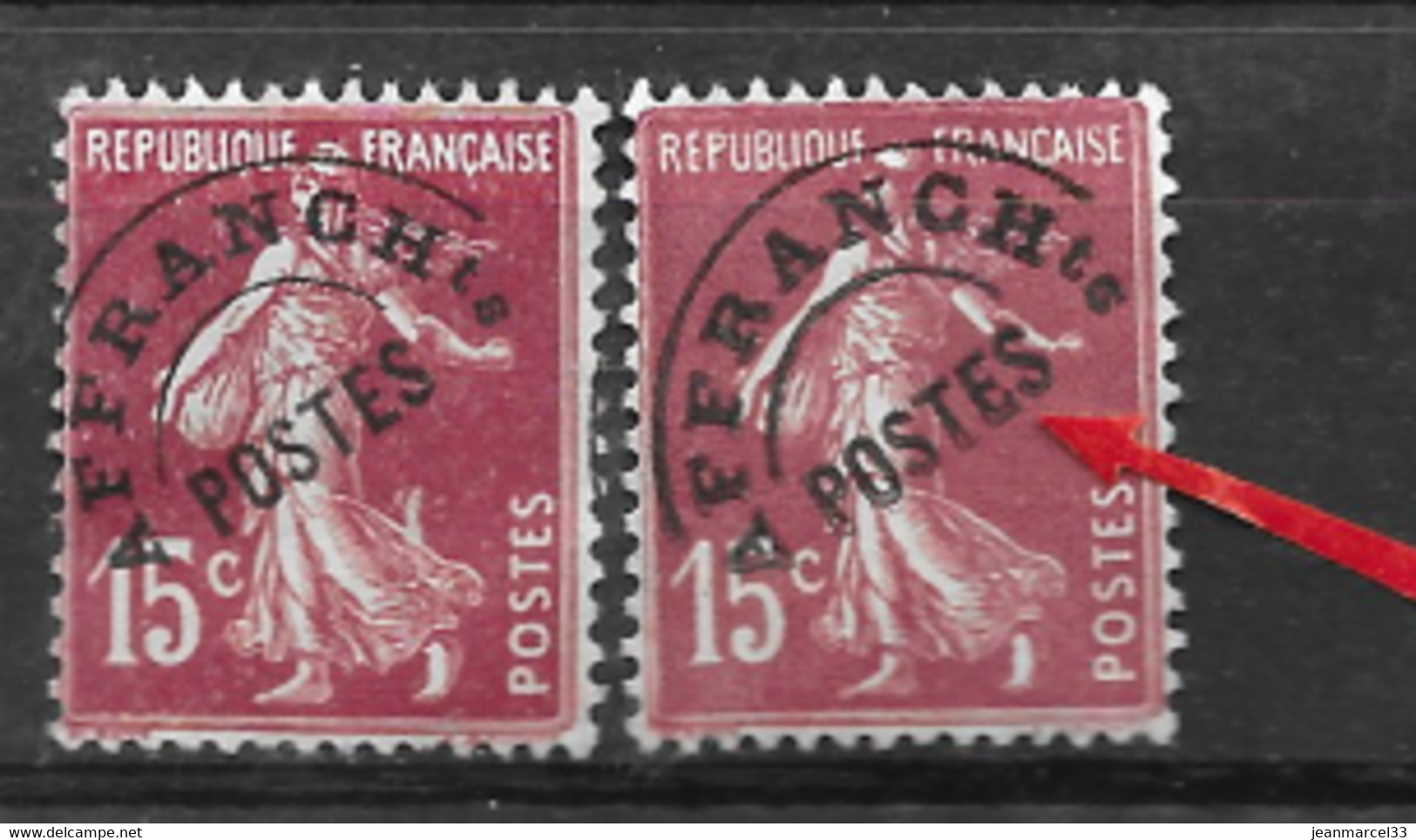 Préoblitérés 15c Semeuse Brun (sans Gomme) Surcharge Avec Variété E De Poste Crocheté N° 53C - Used Stamps