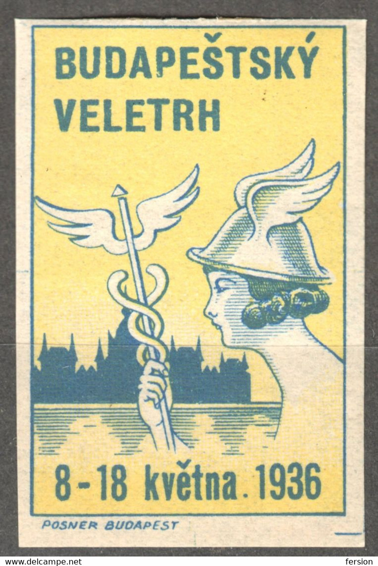 Czechoslovakia Language VELETRH Caduceus HERMES Greek Mythology LABEL CINDERELLA VIGNETTE 1936 Hungary Exhibition Fair - Autres & Non Classés