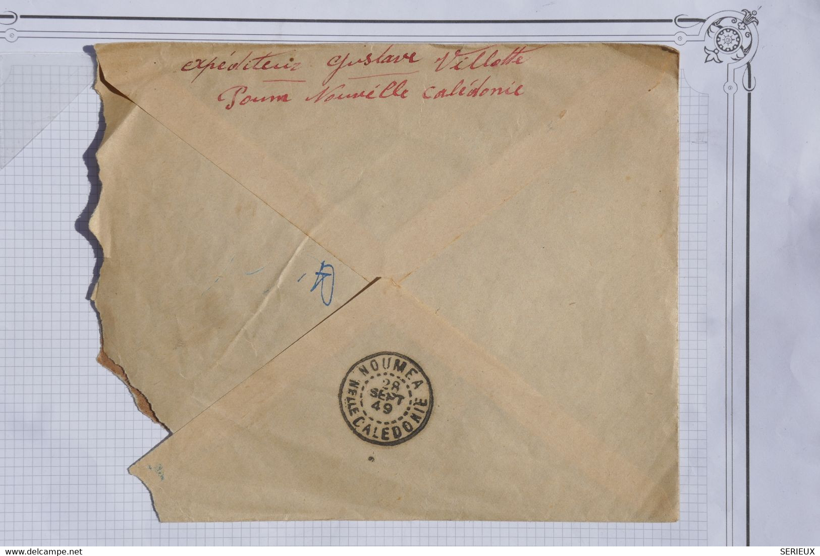 AH16 NOUVELLE CALEDONIE  LETTRE   1949 1ER VOL  NOUMEA PARIS  PARIS ++BANDE DE T.P ++AFFRANCH. PLAISANT - Lettres & Documents