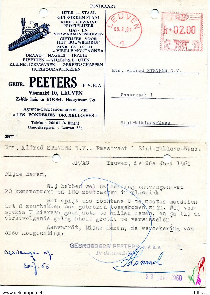 1959/61 3 Kaarten PEETERS Leuven Ijzer Staal - Agent Les Fonderies Bruxelloises - Zink En Lood Vieille Montagne - 1960-1979