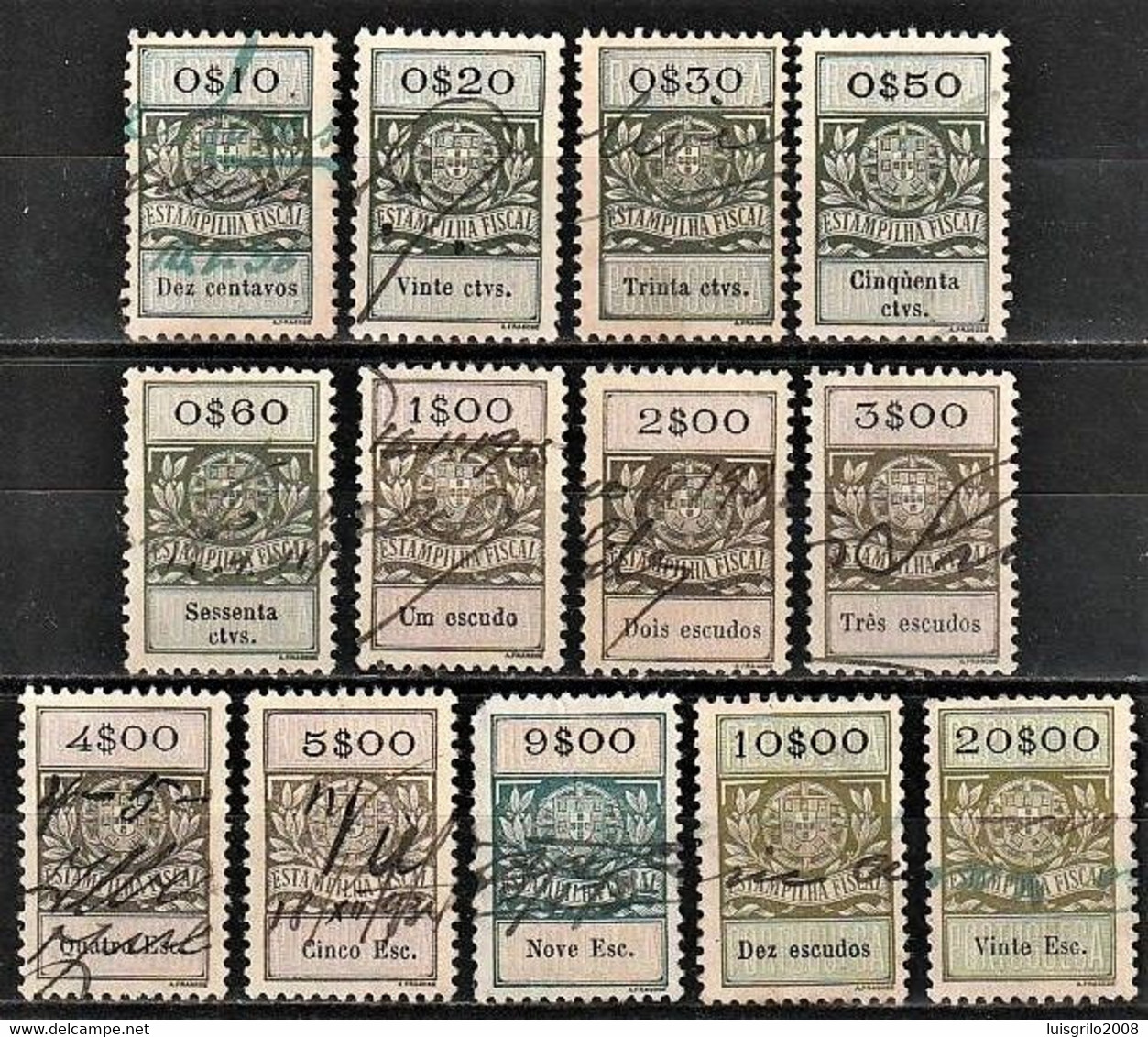 Revenue/ Fiscal, Portugal 1929 - Estampilha Fiscal -|- 13 Different Stamps - Oblitérés