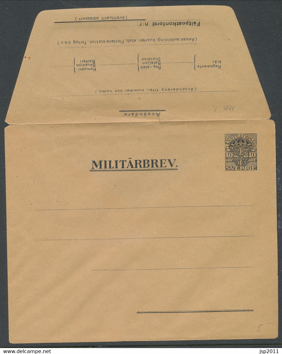 Sweden 1916 Facit # MU 1 - Military Letters Without Replay Stamps (MU), 10 öre. Unused. See Description. - Militaire Zegels