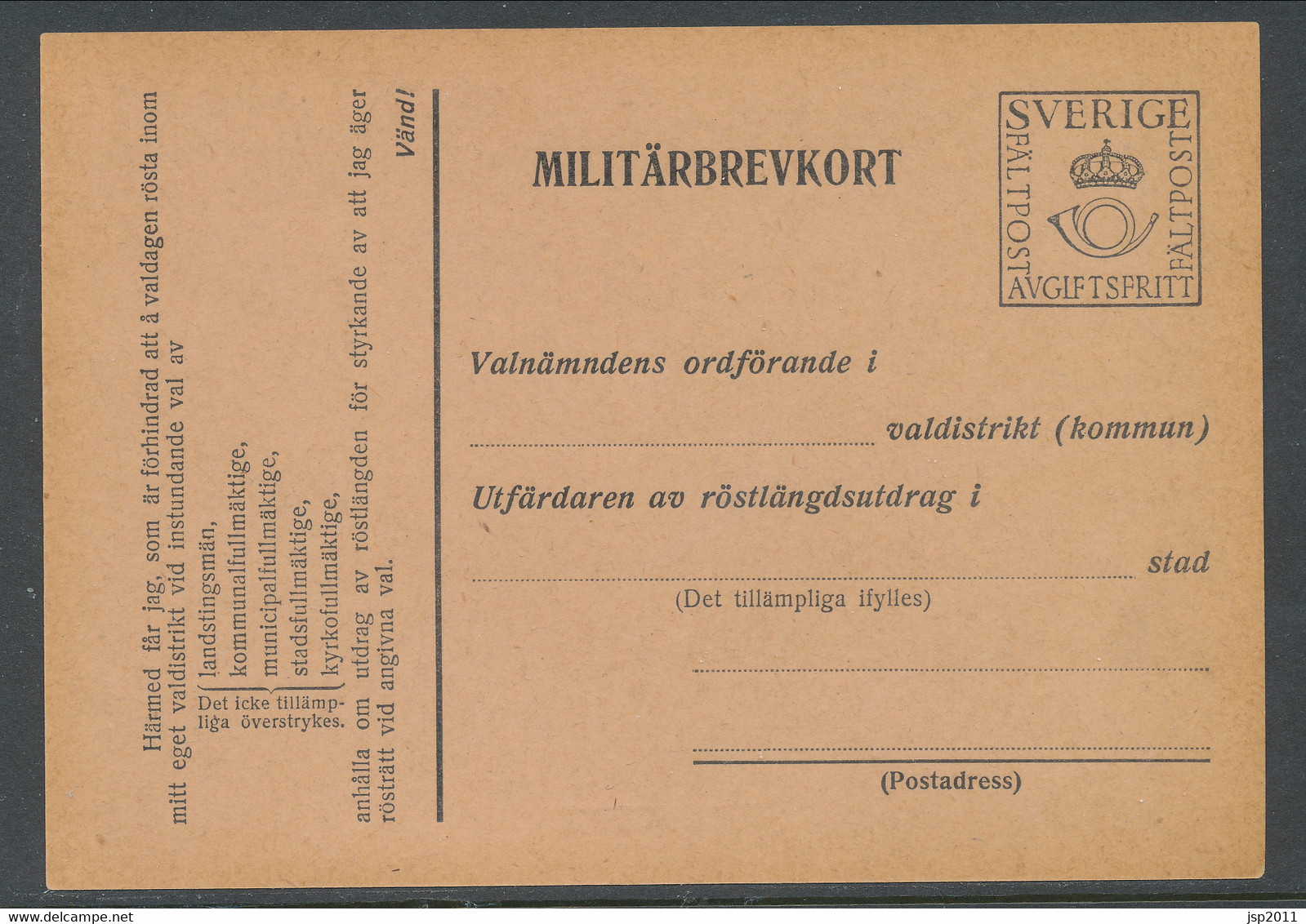 Sweden 1942, Facit # MkB 6B . For Extract Of The Electoral Register. Unused. See Description - Militaires