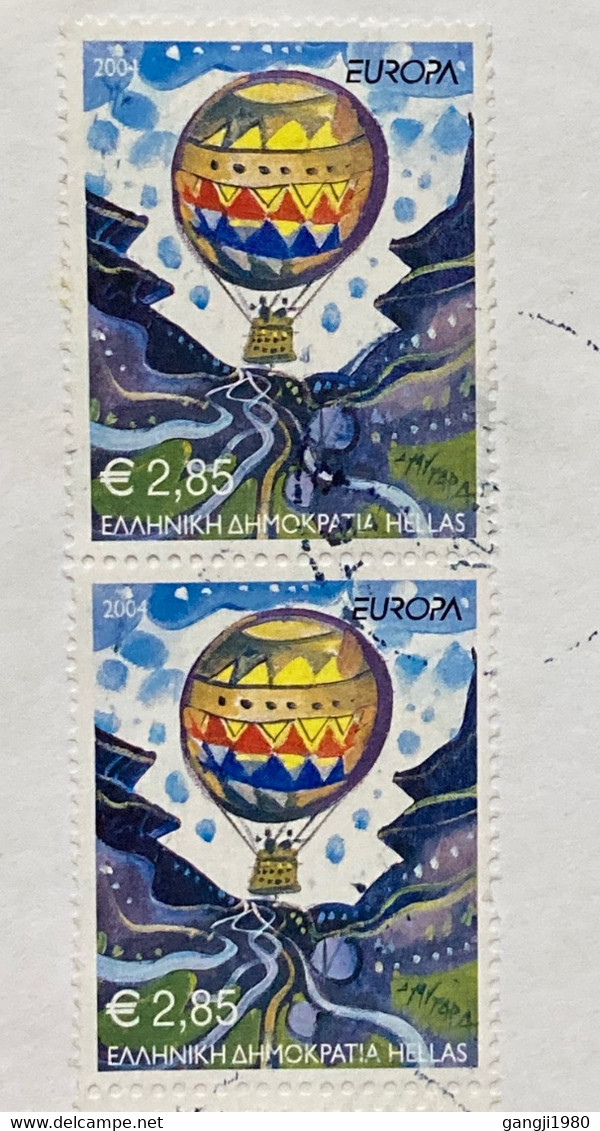 GREECE 2004, EUROPA BALLOON,SHIP ,SEA ,GEORO RATE ,PEEKI CITY REGISTER COVER TO INDIA - Lettres & Documents