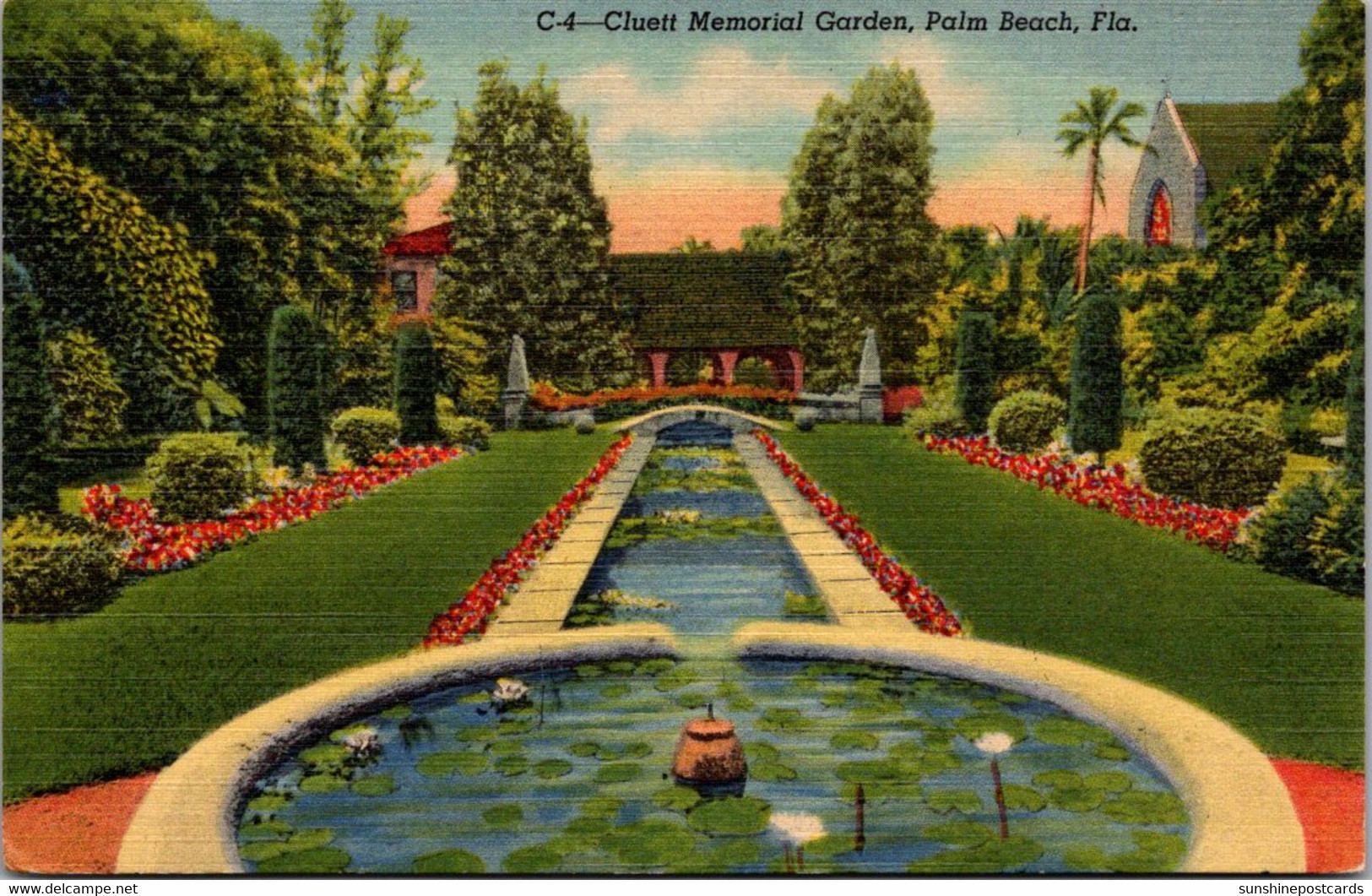 Florida Palm Beach Cluett Memorial Garden 1952 Curteich - Palm Beach