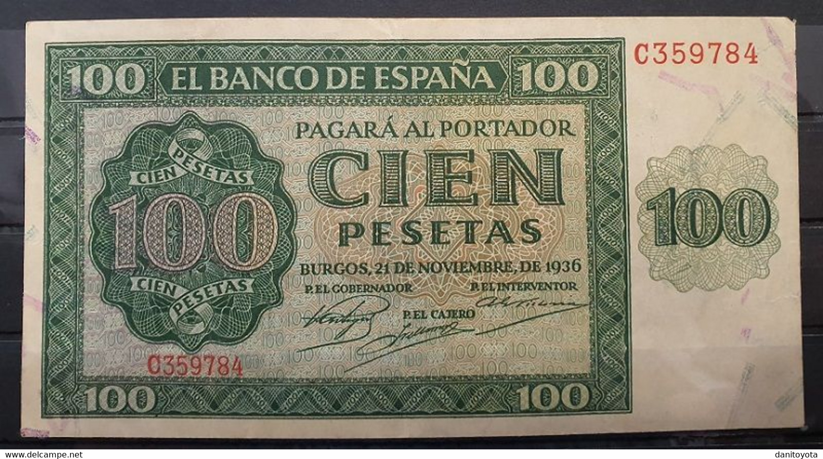 ESPAÑA.  EDIFIL 421a. 100 PTAS 21 DE NOVIEMBRE DE 1936.  CONSERVACIÓN MBC+.  SERIE C. - 100 Pesetas