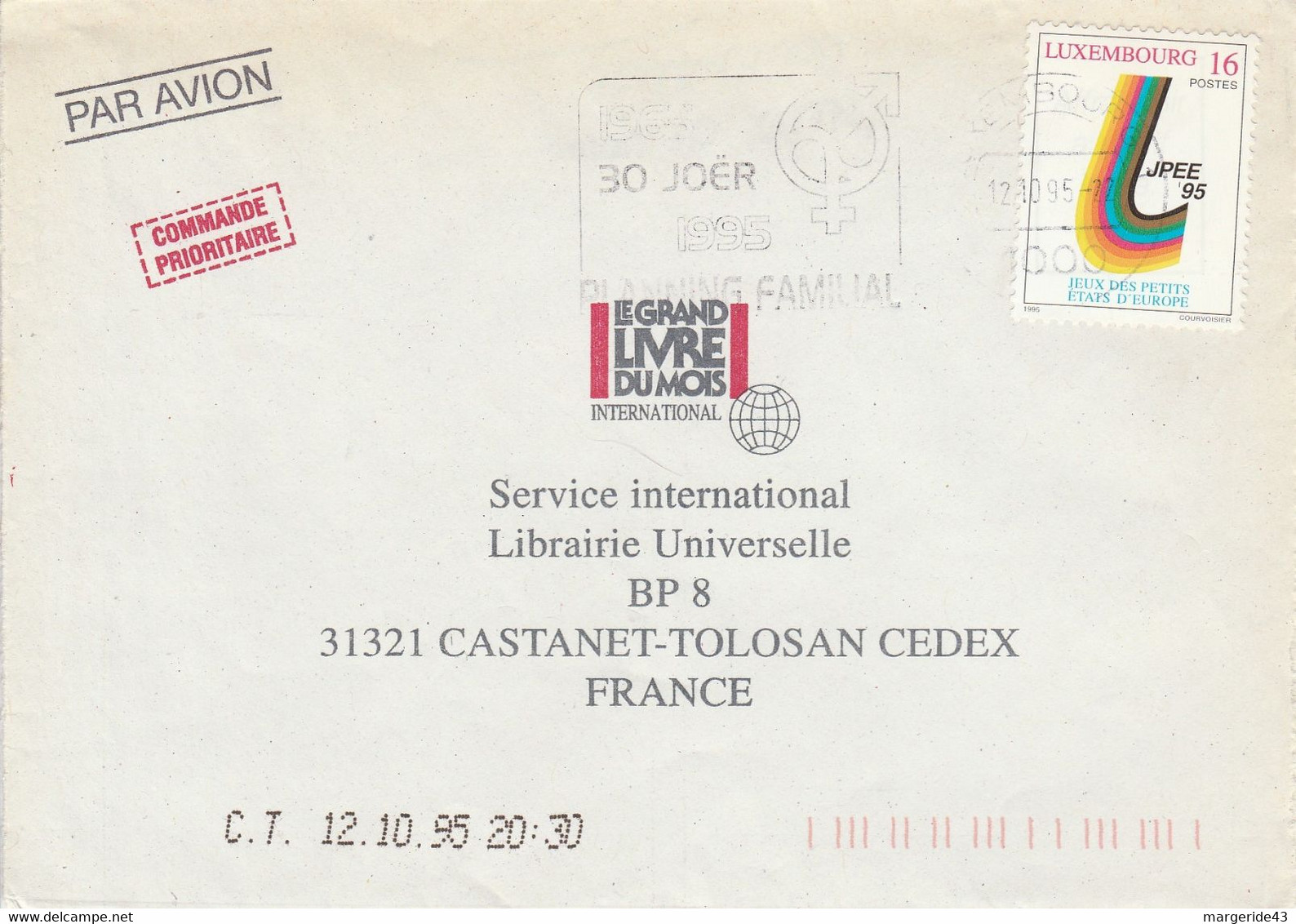 LUXEMBOURG SEUL SUR LETTRE POUR LA FRANCE 1995 - Lettres & Documents