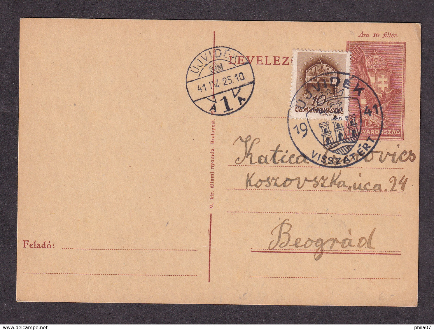 HUNGARIAN Occupation Of Vojvodina. Commemorative And Regula Cancel Ujvidek / As Is On Scans - Autres & Non Classés