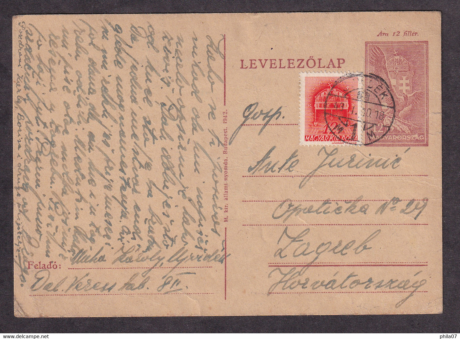 Hungarian Occupation Of Vojvodina. Stationery Sent From Ujvidek (Novi Sad) To Zagreb 10.01. 1943 / As Is On Scans - Andere & Zonder Classificatie