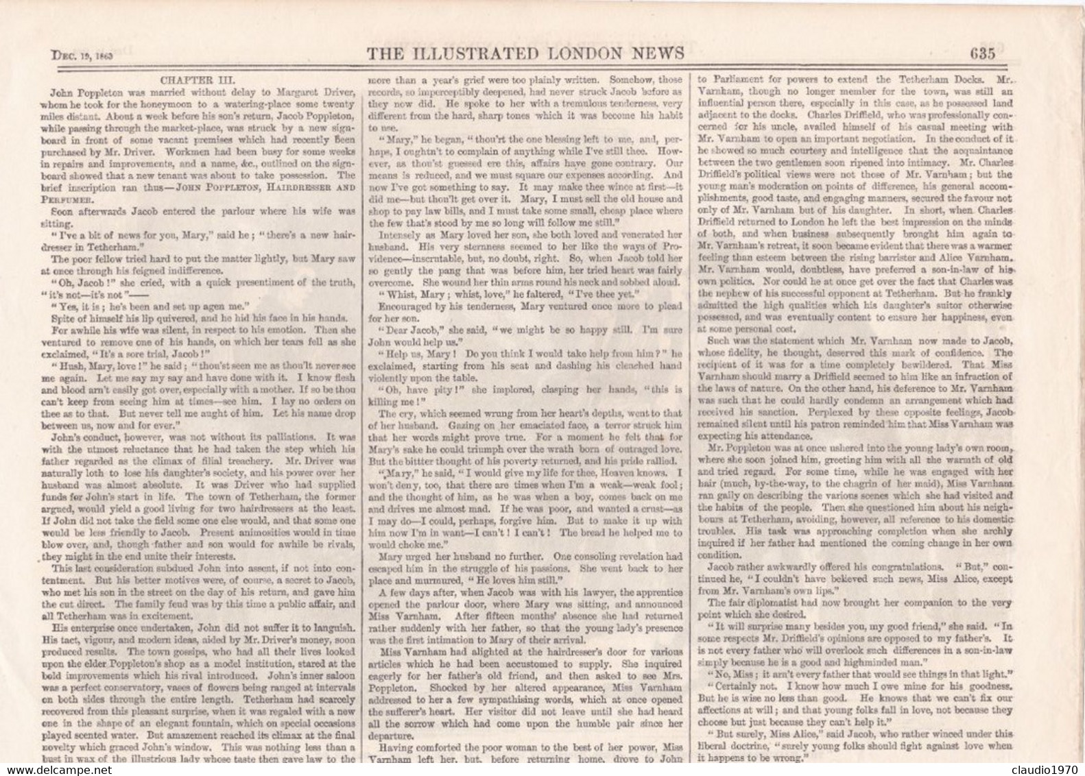 THE ILLUSTRATED LONDON NEWS  - RITAGLIO - STAMPA - "THE HAIRDRESSER OF TETHEEHAM, JOHN POPPLETON DENOUNCING THE BLUES - Non Classés