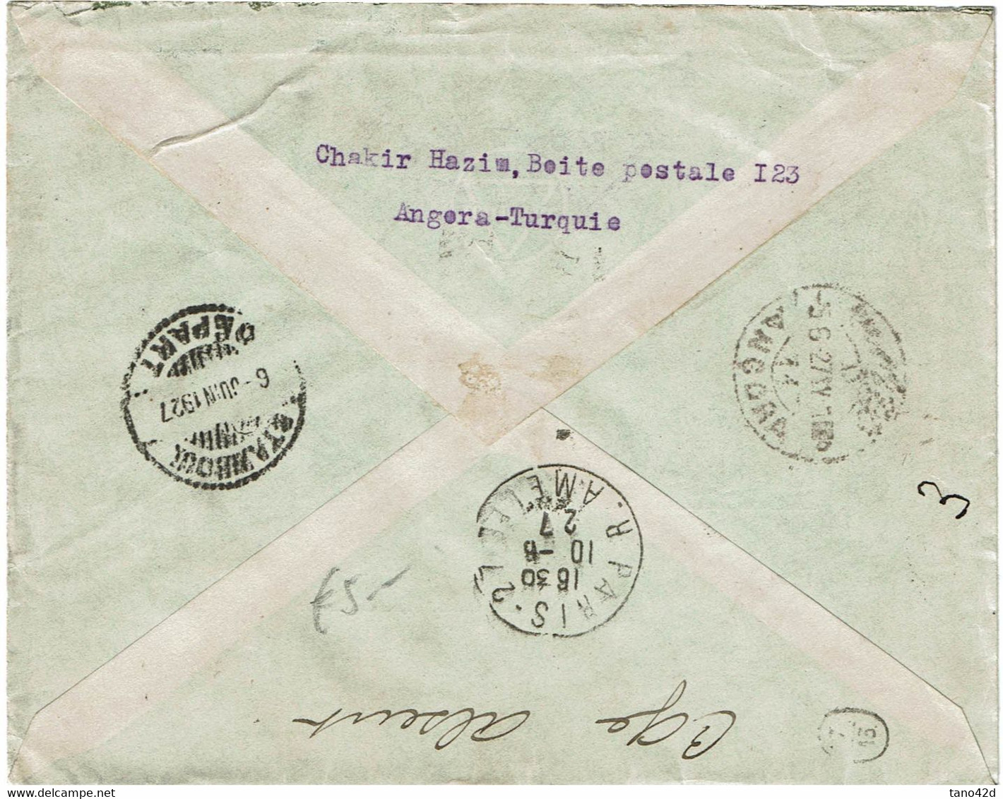 CTN80/D - TURQUIE LETTRE RECOMMANDEE ANGORA / PARIS 5/6/1927 - Covers & Documents