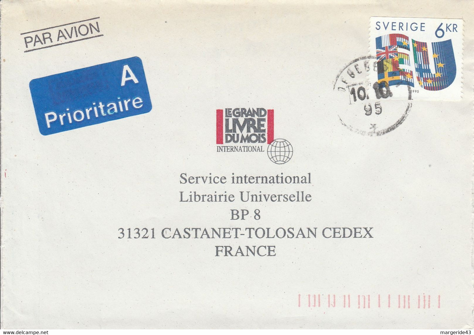 SUEDE SEUL SUR LETTRE POUR LA FRANCE 1995 - Lettres & Documents