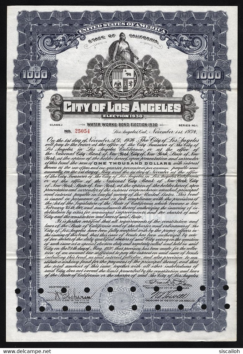 1934 California: City Of Los Angeles - Water Works Bond, Election 1930 - Water