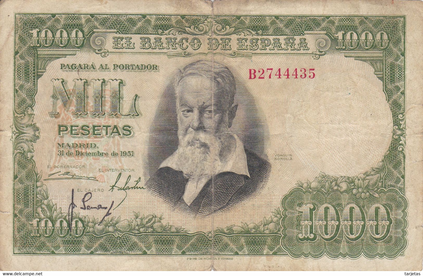 BILLETE DE ESPAÑA DE 1000 PTAS DEL 31/12/1951 SERIE B (BANKNOTE) - 1000 Pesetas