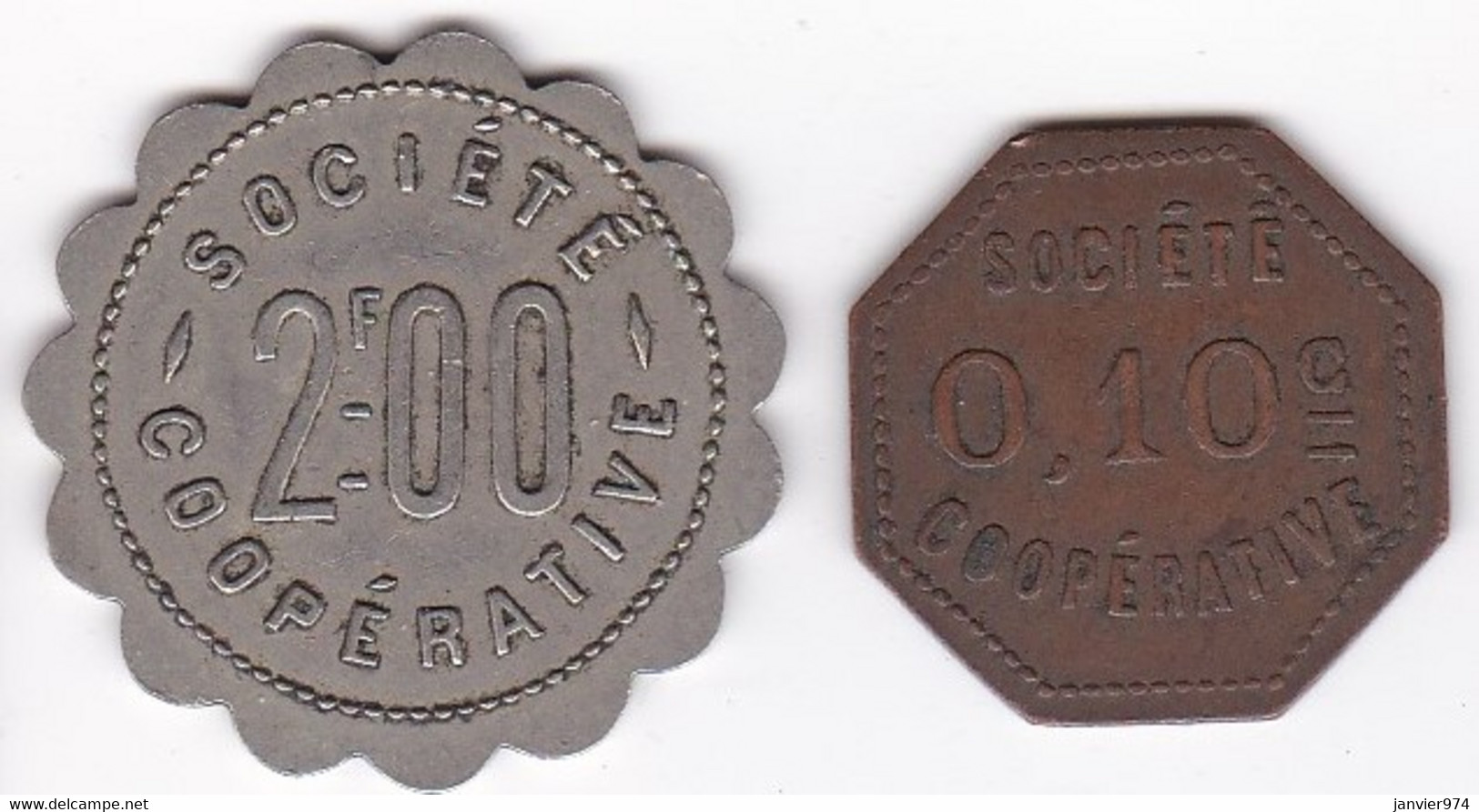 69. Rhône. Amplepuis . La Fraternité. Société Coopérative 10 Centimes Et 2 Francs, 2 Jetons - Monetari / Di Necessità